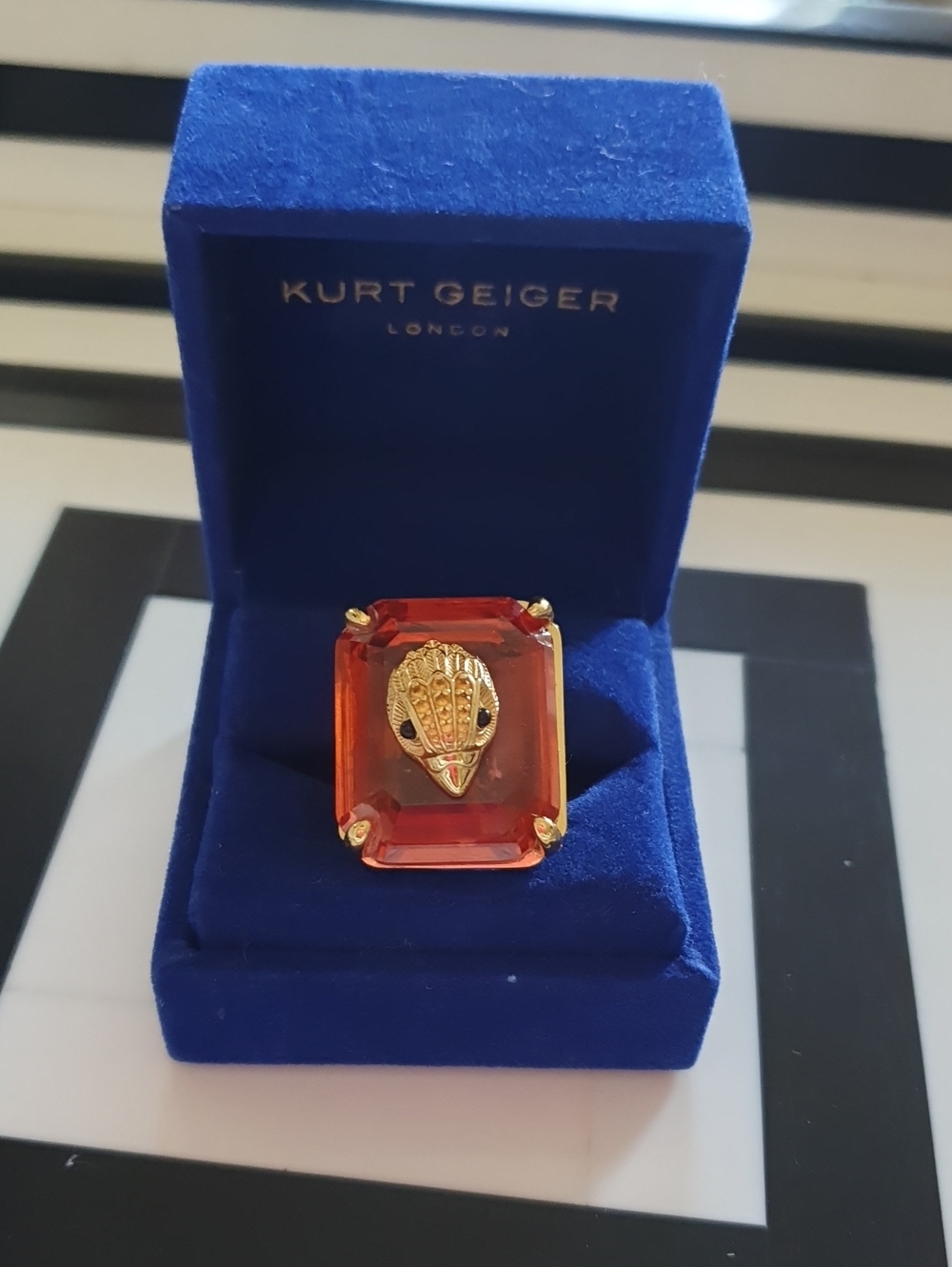 Kurt Geiger Orange Crystal Snake-Head Ring